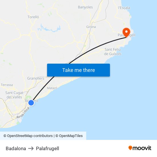 Badalona to Palafrugell map