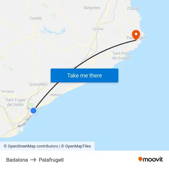 Badalona to Palafrugell map