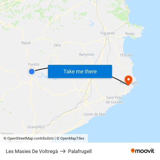 Les Masies De Voltregà to Palafrugell map