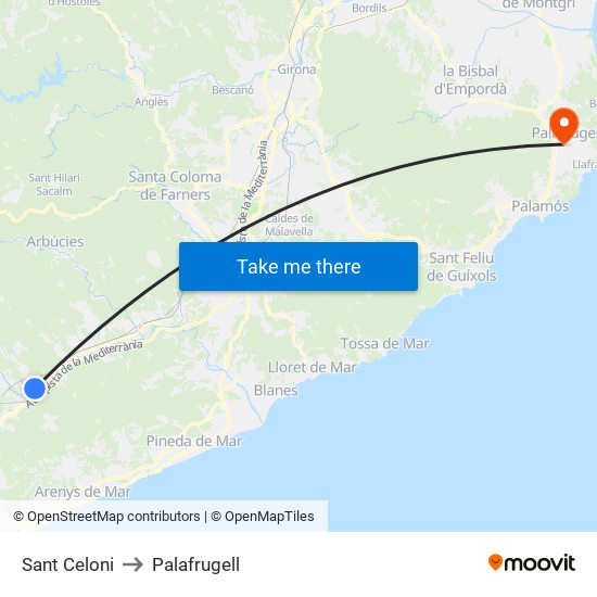 Sant Celoni to Palafrugell map