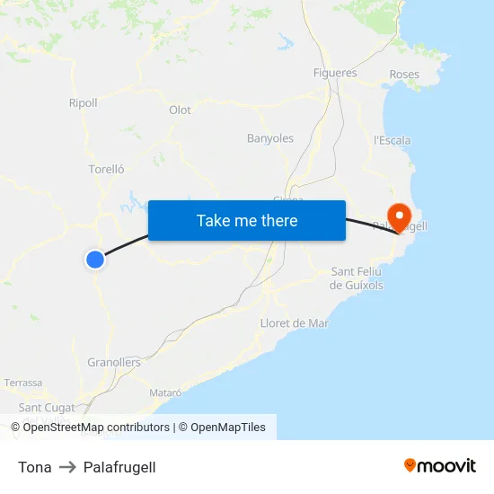 Tona to Palafrugell map