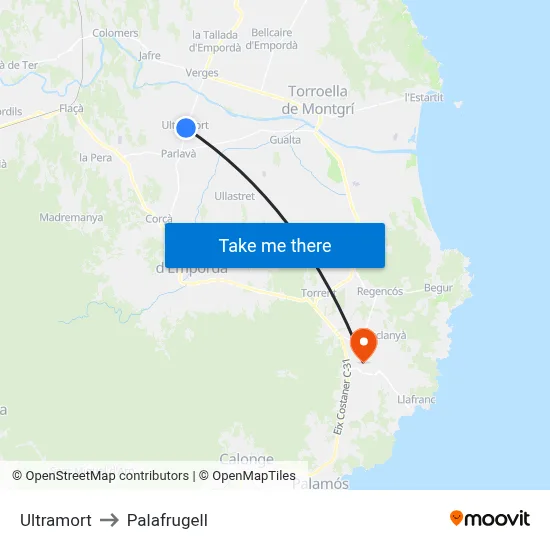 Ultramort to Palafrugell map