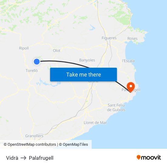 Vidrà to Palafrugell map