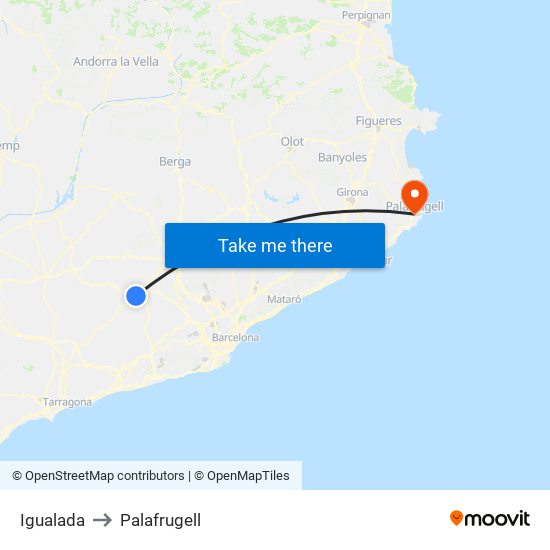Igualada to Palafrugell map