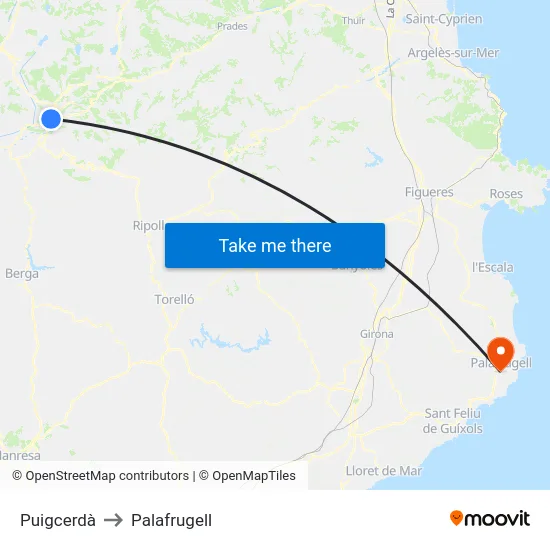 Puigcerdà to Palafrugell map