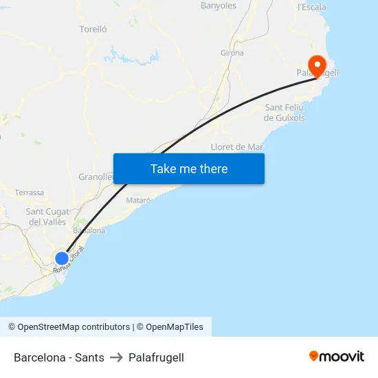 Barcelona - Sants to Palafrugell map