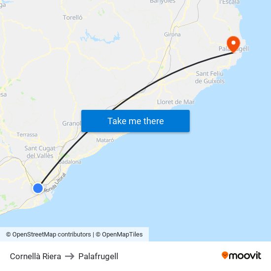 Cornellà Riera to Palafrugell map