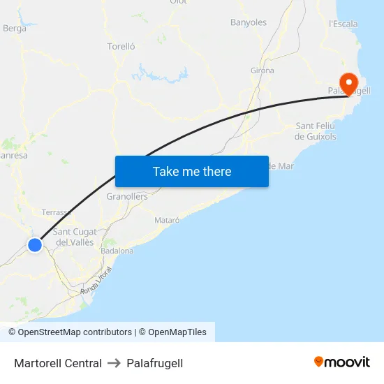 Martorell Central to Palafrugell map