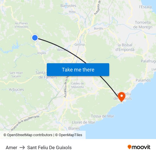 Amer to Sant Feliu De Guíxols map