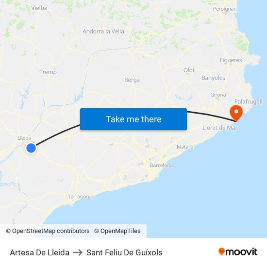 Artesa De Lleida to Sant Feliu De Guíxols map