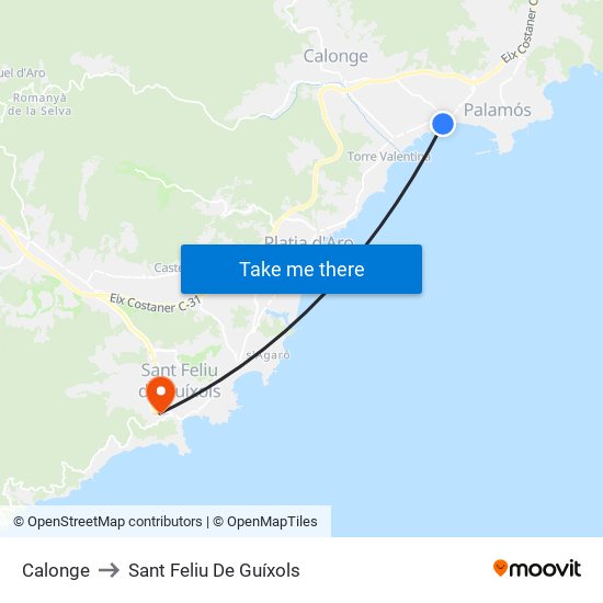 Calonge to Sant Feliu De Guíxols map