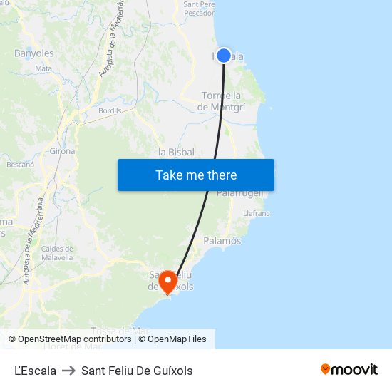 L'Escala to Sant Feliu De Guíxols map