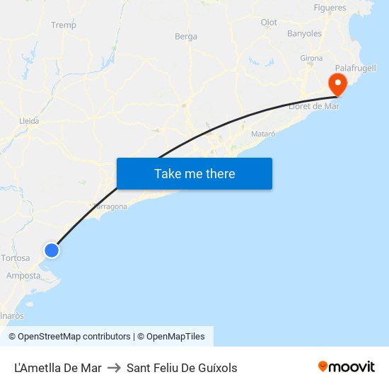 L'Ametlla De Mar to Sant Feliu De Guíxols map
