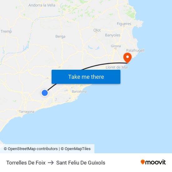 Torrelles De Foix to Sant Feliu De Guíxols map
