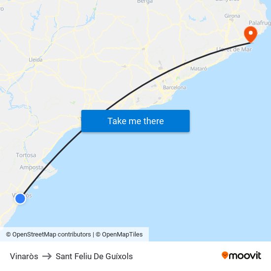 Vinaròs to Sant Feliu De Guíxols map