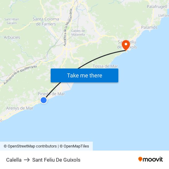 Calella to Sant Feliu De Guíxols map