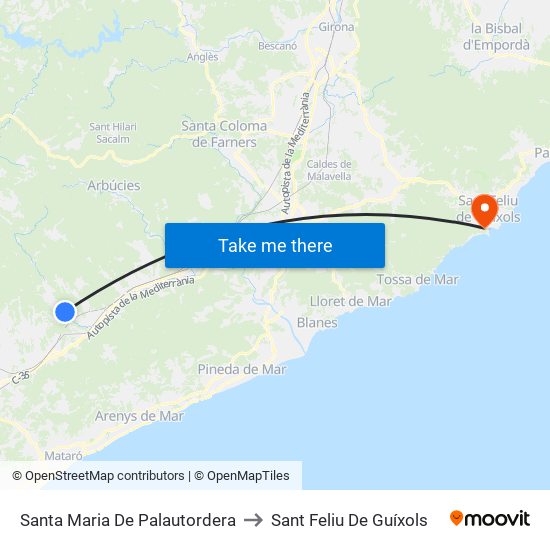 Santa Maria De Palautordera to Sant Feliu De Guíxols map