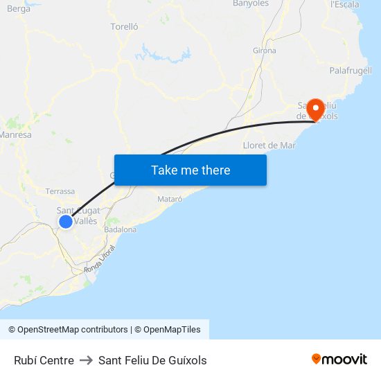 Rubí Centre to Sant Feliu De Guíxols map