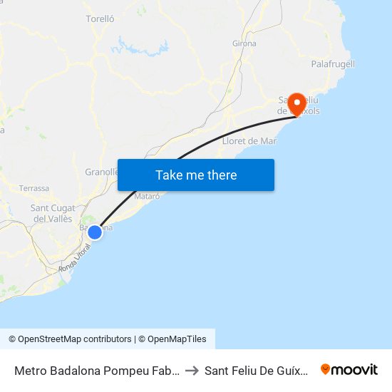 Metro Badalona Pompeu Fabra to Sant Feliu De Guíxols map