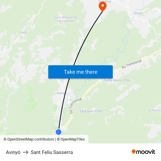 Avinyó to Sant Feliu Sasserra map