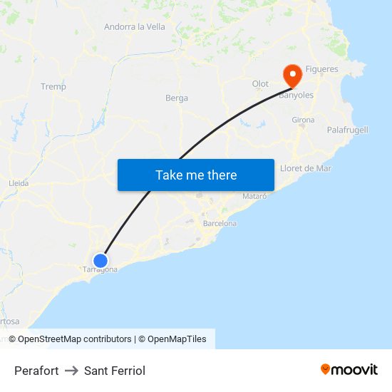 Perafort to Sant Ferriol map