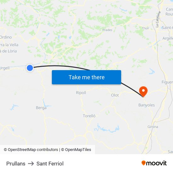 Prullans to Sant Ferriol map