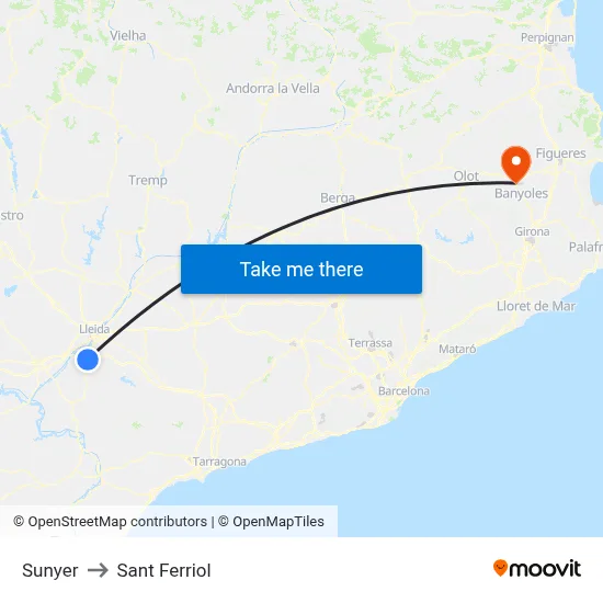 Sunyer to Sant Ferriol map