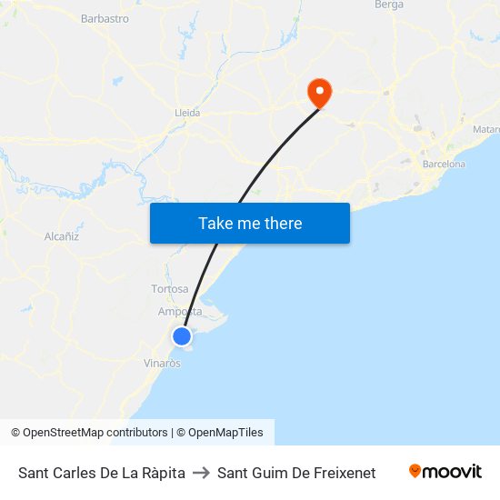Sant Carles De La Ràpita to Sant Guim De Freixenet map