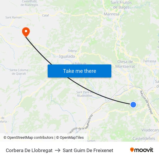 Corbera De Llobregat to Sant Guim De Freixenet map