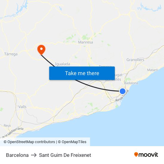 Barcelona to Sant Guim De Freixenet map