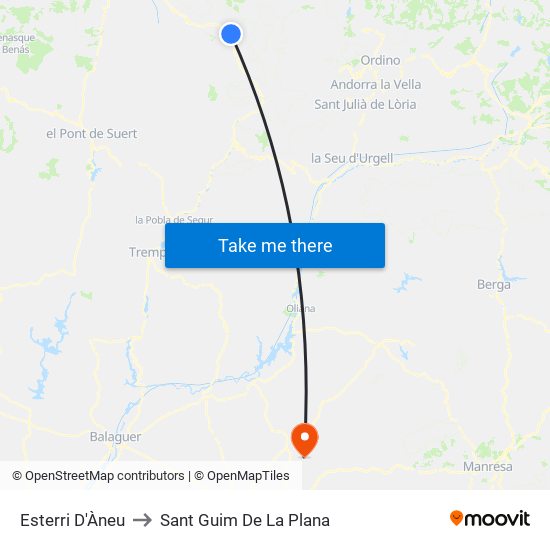Esterri D'Àneu to Sant Guim De La Plana map
