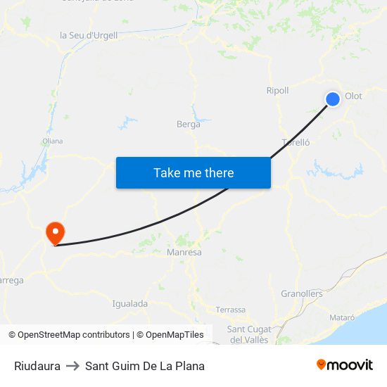 Riudaura to Sant Guim De La Plana map