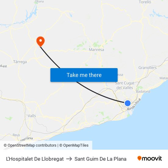 L'Hospitalet De Llobregat to Sant Guim De La Plana map