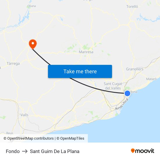 Fondo to Sant Guim De La Plana map
