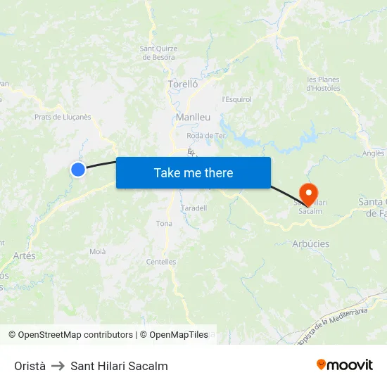 Oristà to Sant Hilari Sacalm map
