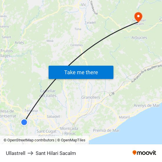 Ullastrell to Sant Hilari Sacalm map