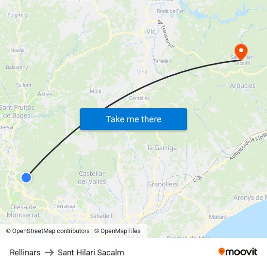 Rellinars to Sant Hilari Sacalm map