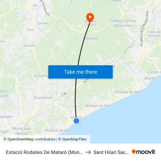 Estació Rodalies De Mataró (Muntanya) to Sant Hilari Sacalm map