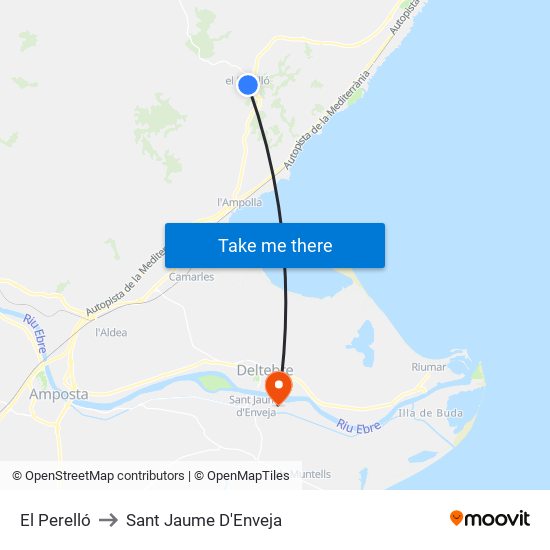 El Perelló to Sant Jaume D'Enveja map