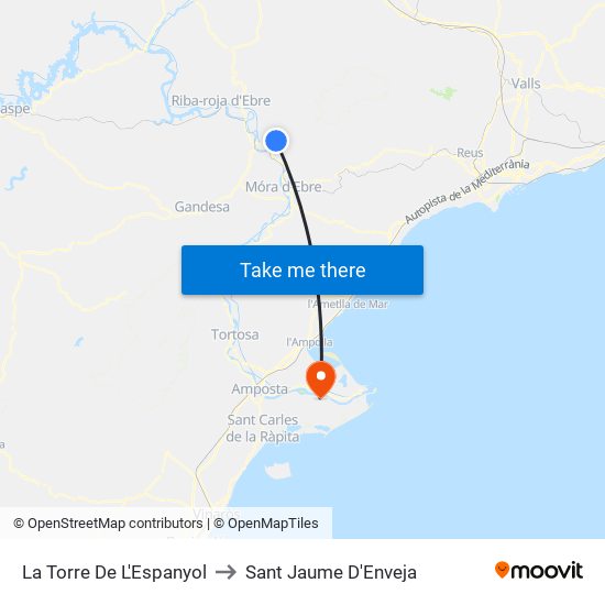 La Torre De L'Espanyol to Sant Jaume D'Enveja map