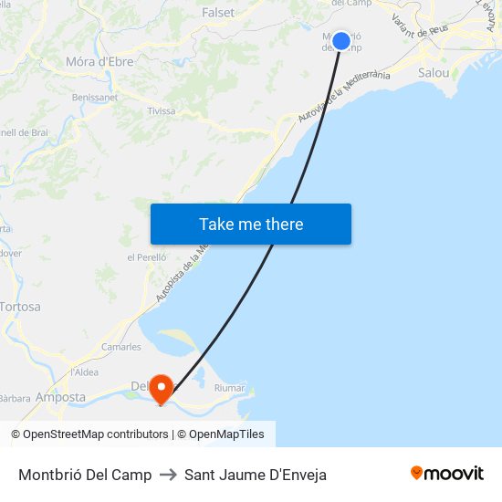 Montbrió Del Camp to Sant Jaume D'Enveja map