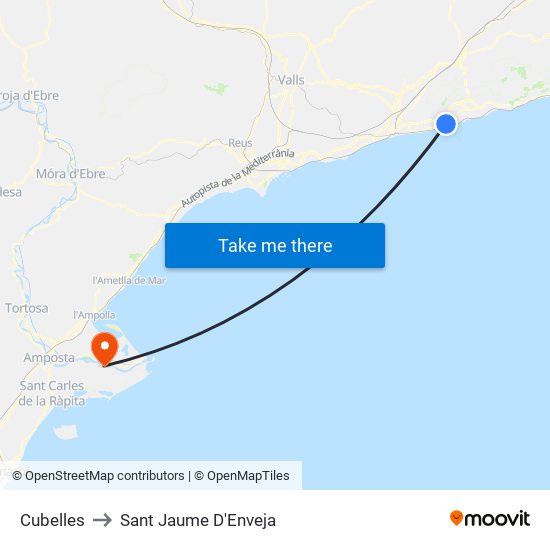 Cubelles to Sant Jaume D'Enveja map