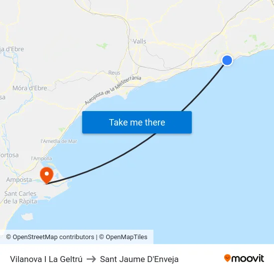 Vilanova I La Geltrú to Sant Jaume D'Enveja map