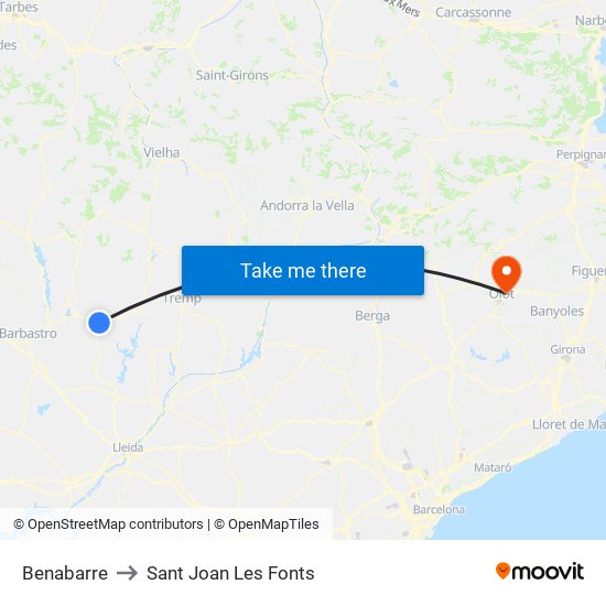 Benabarre to Sant Joan Les Fonts map