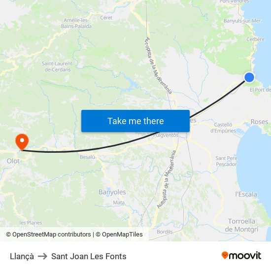 Llançà to Sant Joan Les Fonts map