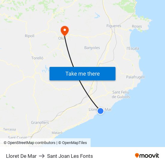 Lloret De Mar to Sant Joan Les Fonts map