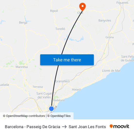 Barcelona - Passeig De Gràcia to Sant Joan Les Fonts map