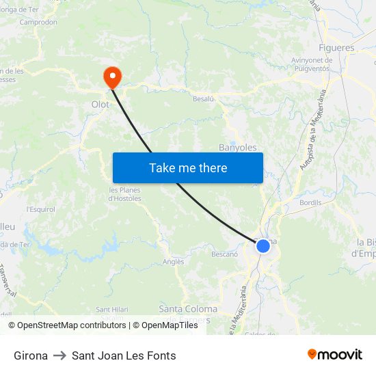 Girona to Sant Joan Les Fonts map
