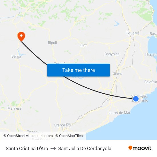 Santa Cristina D'Aro to Sant Julià De Cerdanyola map