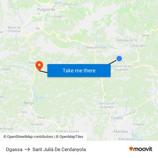 Ogassa to Sant Julià De Cerdanyola map